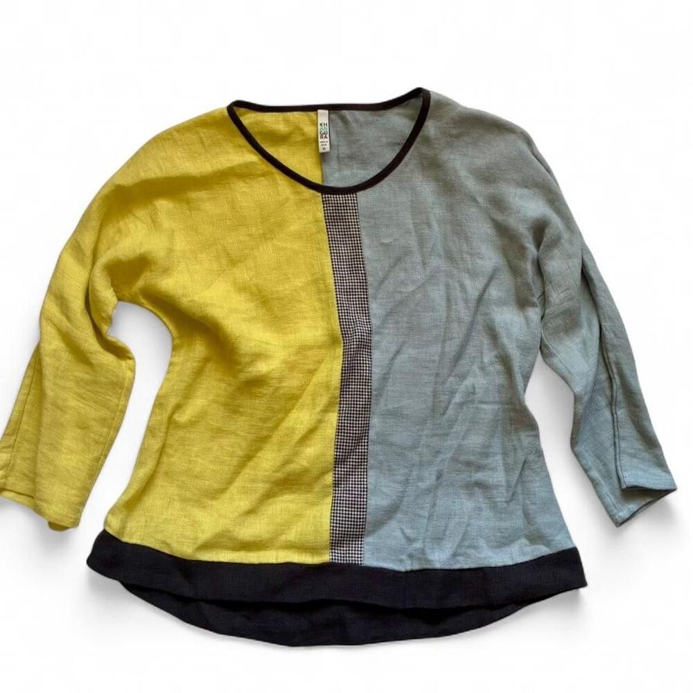 Khangura Eclectic Colorblock Linen Top